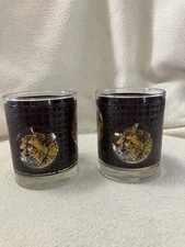 Qty 2 - Vintage Libby Glass Co. Safari Lowball Glasses Signed M. D’ia, c. 1960