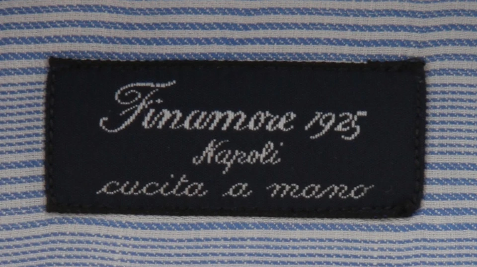 Camisa $600 Finamore Napoli Azul Claro Rayas Carlo Riva 180/2 - Delgada - Foto 4 de 4