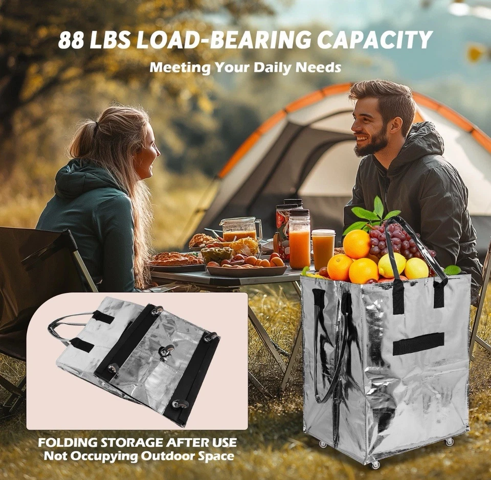 (Grande, Prata) Sacola de Supermercado Reutilizável sobre Rodas, Sacola Dobrável... - Imagem 2 de 4