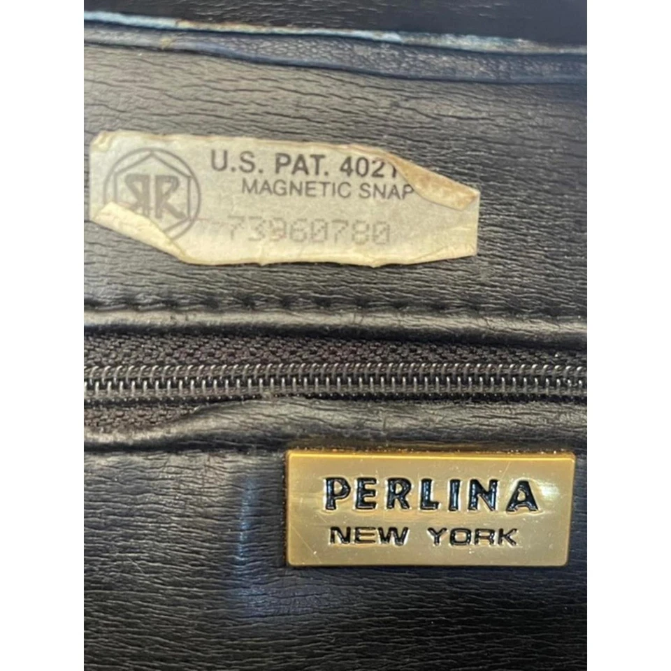 Bolso Bandolera Vintage Años 80 Perlina Cuero Azul Marino Anillos de Latón Dinero Antiguo Retro Elegante Foto 4 de 4