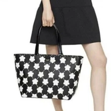 KATE SPADE Black Ivory Floral Grant Street Jules Leather Tote Large Shoulder Bag