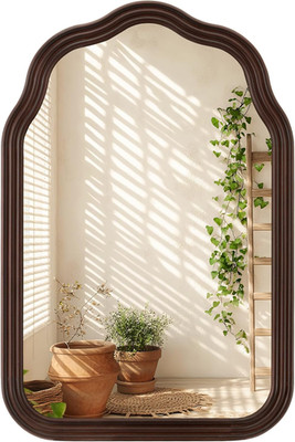 Wood Arch Bathroom Mirror 24X36 Inch, Rustic Wavy Natural Wooden Framed Mirrors
