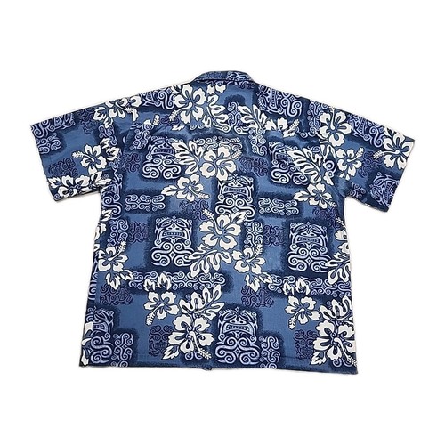 VTG Point Zero Tribal Hawaiian Floral Button Down Shirt Size L Blue - Picture 5 of 6