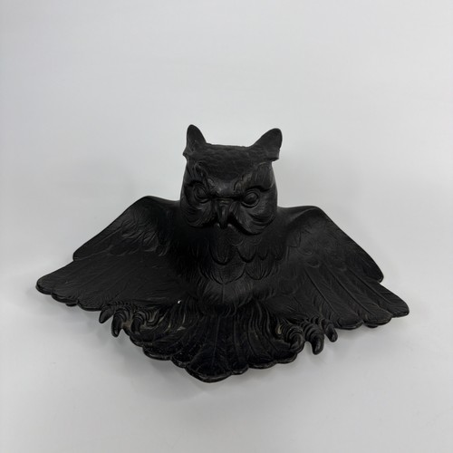 Vintage 1950s Cast Iron Art Owl Inkwell JM 146 MCM USA Complete