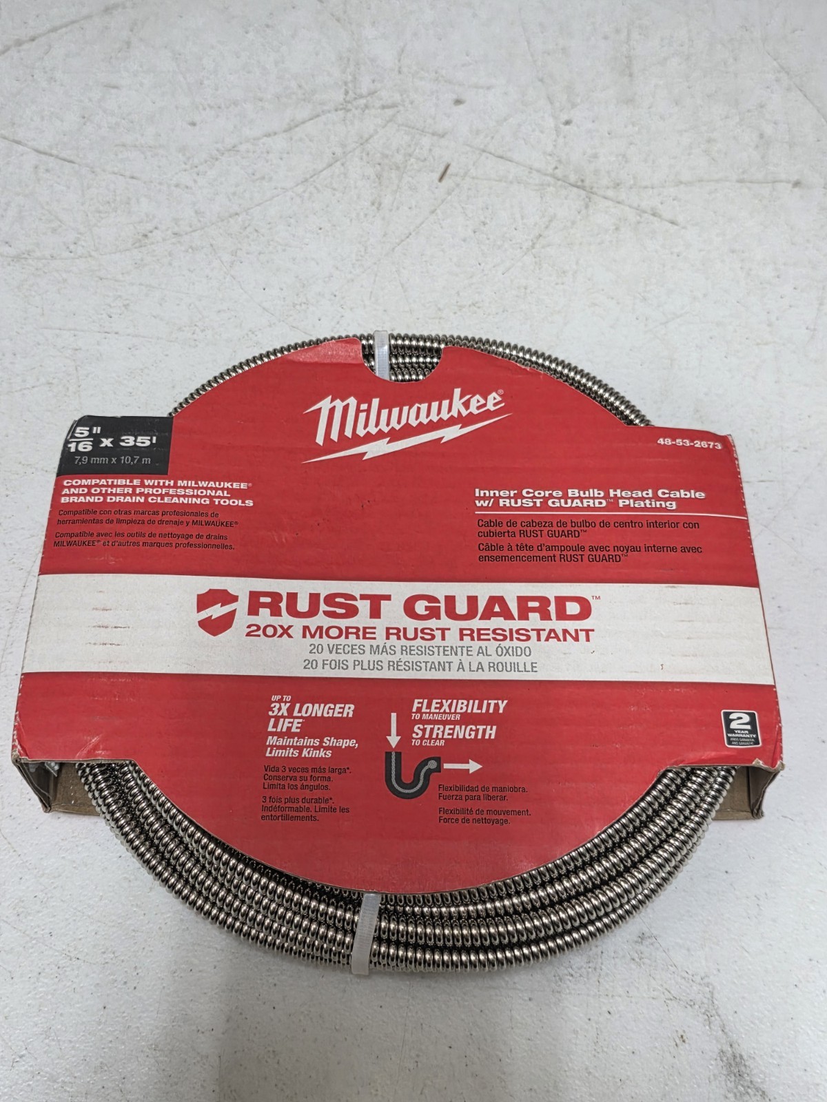 Milwaukee 48-53-2673 5/16in X 35ft Drain Cable - Silver