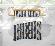 3D Bird Stripe Pattern Quilt Cover Set Duvet Cover Bedding Pillowcases