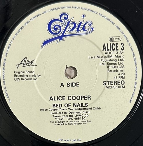 Alice Cooper- Bed Of Nails 7" 45 RPM Single UK Promo Sheet Black: 1989 - Picture 2 of 4