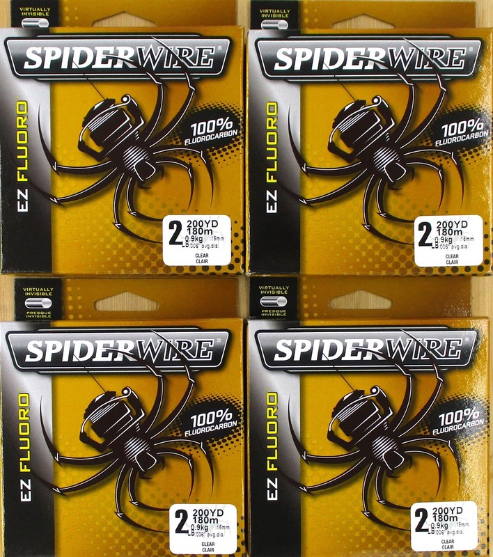 (4) Spools Spiderwire EZ Fluoro Clear 100% Fluorocarbon Fishing Line 2lb Test