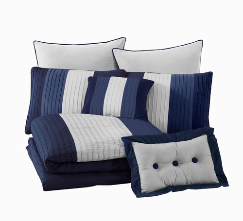 Chezmoi Collection 8-Piece Comforter Set Luxury Pleated Stripe Bedding Set - Picture 12 of 34
