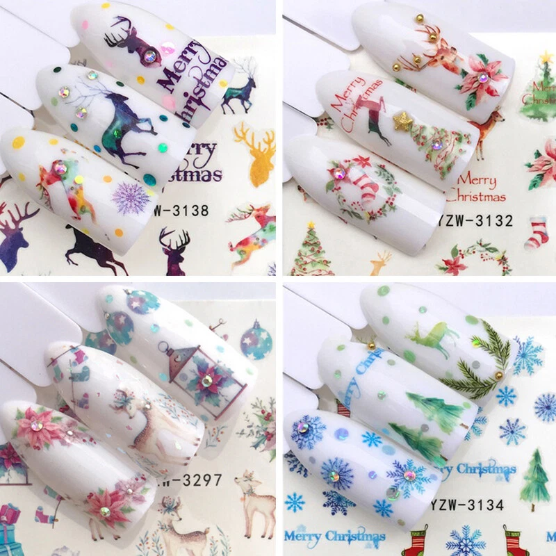 ELFLAND Nail Art Nagel Sticker *Wasser Transfer Tattoo *Hirsch Schneeflocken Weihnachten