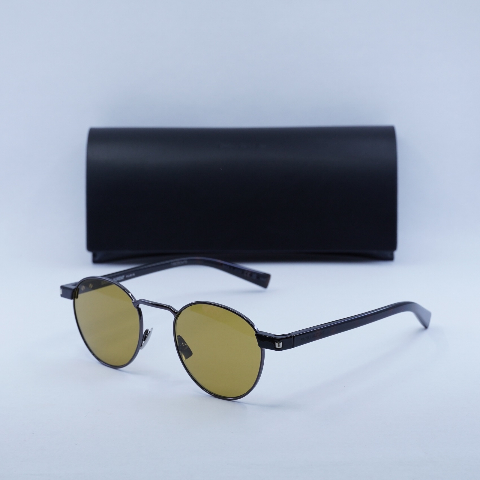 SAINT LAURENT SL707 003 Occhiali da Sole Grigio e Avana Nicotina 49 21 145 Nuovi Aut...