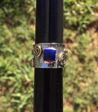 New - Blue Lapis 925 Sterling Silver Two Tone Wide Band Ring - Size 7.5