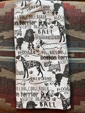 Cynthia Rowley Dog Kitchen Towel, 28"x18", White. Illustrated dogs & breeds.