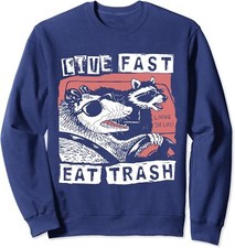 Funny Possum Raccoon Live Fast Eat Trash Theme Unisex Crewneck Sweatshirt
