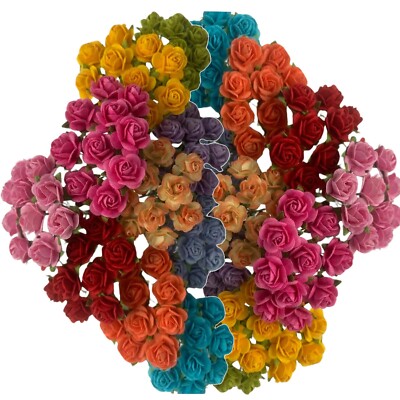 5/8'' or1.5cm Rainbow Open Rose Paper Flower Wedding Scrapbook Baby Shower Crafts