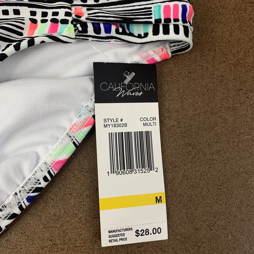 California Waves Sea Glass Deco Printed Side-Tab Swimsuit Bikini Bottom Medium - Image 4 of 4