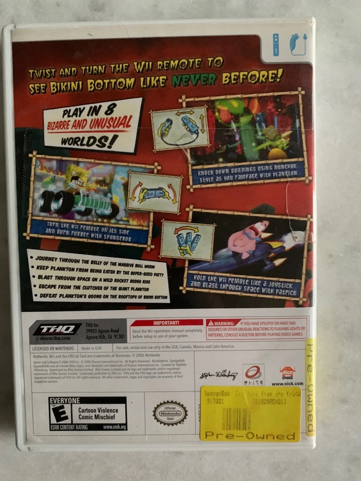 SpongeBob SquarePants: Creature from the Krusty Krab (Nintendo Wii, 2006) CIB - Image 2 of 3