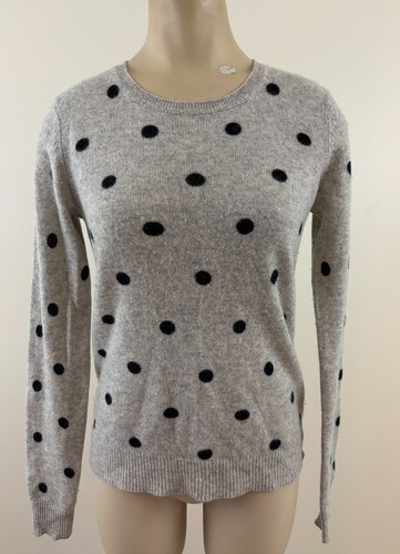 CYNTHIA ROWLEY 100% 2-PLY CASHMERE Womens XS Gray Polka Dot Long Sleeve Sweater