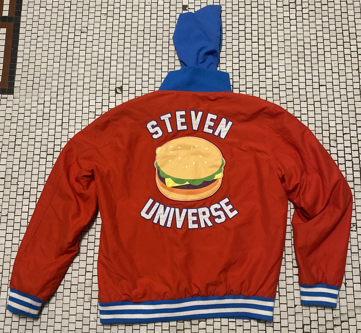 Steven Universe Red Blue Varsity Jacket Hoodie Sweatshirt Burger Mens Sz M  Read