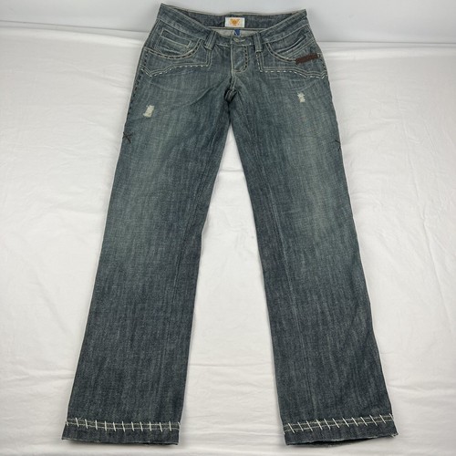Antik Denim Embroidered Distressed Blue Cotton Button Fly Jeans Women's Size 25 - Picture 9 of 12