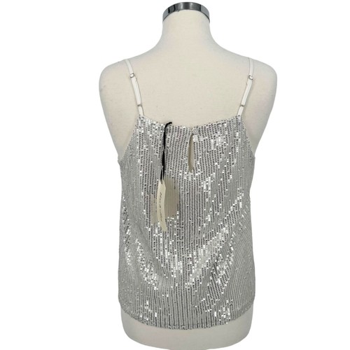 Vine & Love Silver Sequin Sleeveless Party Night Out Tank Top Size Medium NWT - 第 6/12 張圖片