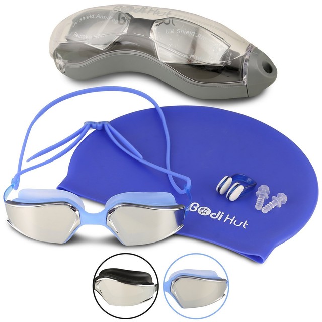 Swimming Goggles & Swim Cap Plus Ear Plugs & Nose Clip + Storage Case