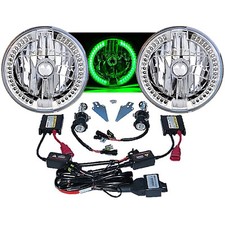 7 Hid Green Led Halo Ring Angel Eye Headlight 6000k 6k Light Lamp Bulb Pair 501