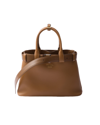 PRADA Buckle Small $5400 Caramel Leather With Belt Handbag New And