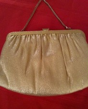 Vtg ANDE Clutch Purse GOLD LAME with Chain Snap Close Collectible EUC