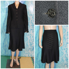 ST. JOHN EVENING Knits Black Jacket Skirt L 10 12 2pc Suit Lace-Up Details