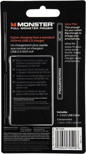 Monster Powercard - Ultra Thin Smart Phone Charger 1650 mAh New In Package - Picture 5 of 7