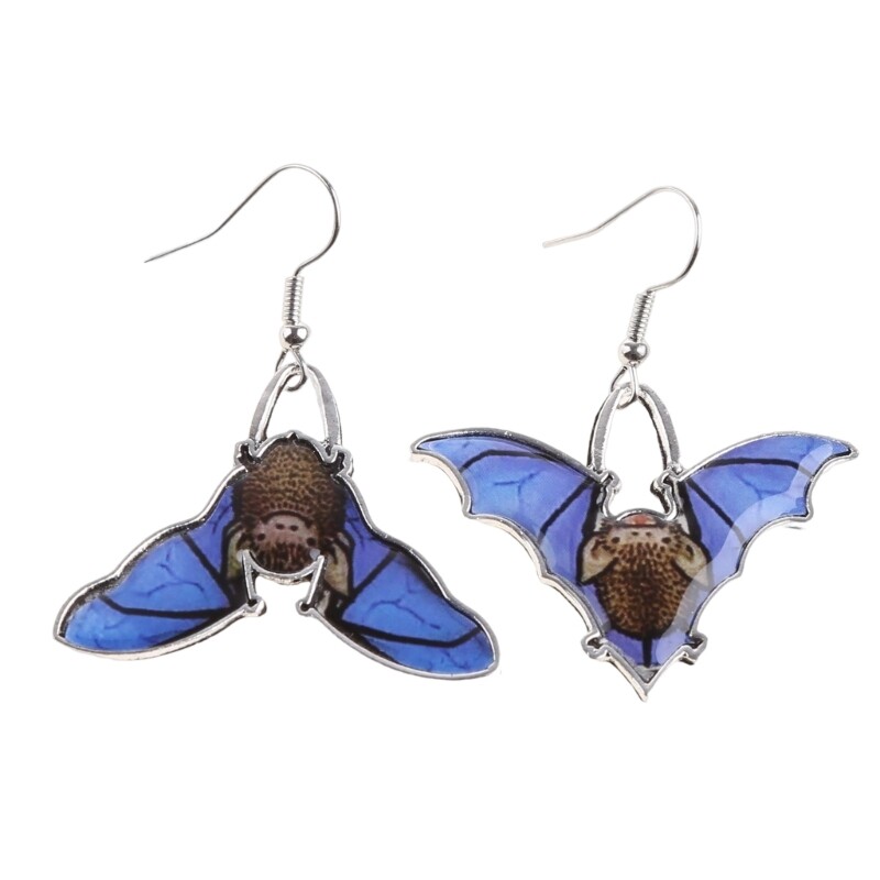 Women Blue Wedding Party Bat Pendant Earrings Women