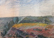 Vintage impressionist landscape pastel drawing