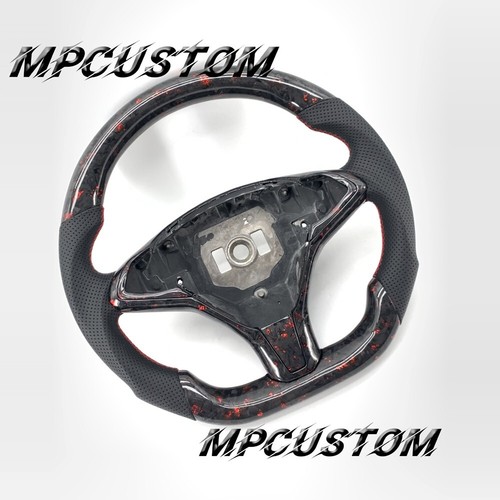 Red Flakes Forged Carbon Fiber Steering Wheel Fit for Tesla Model X S 2012-2020 - Picture 2 of 8