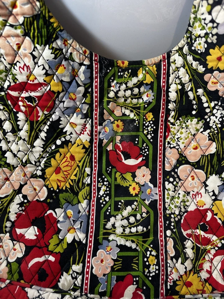 Grand Vera Bradley Poppy Fields Rouge Jaune Floral Hobo Épaule Sac à Main - Photo 2/4