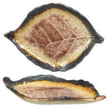 Japanese 8" Ceramic Dinner Serving Dish Plate Rose Brown Rust Crackle Leaf