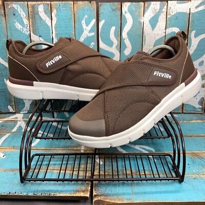 Fitville Brown Marca Hook Loop Strap Easy Top Diabetic Shoes