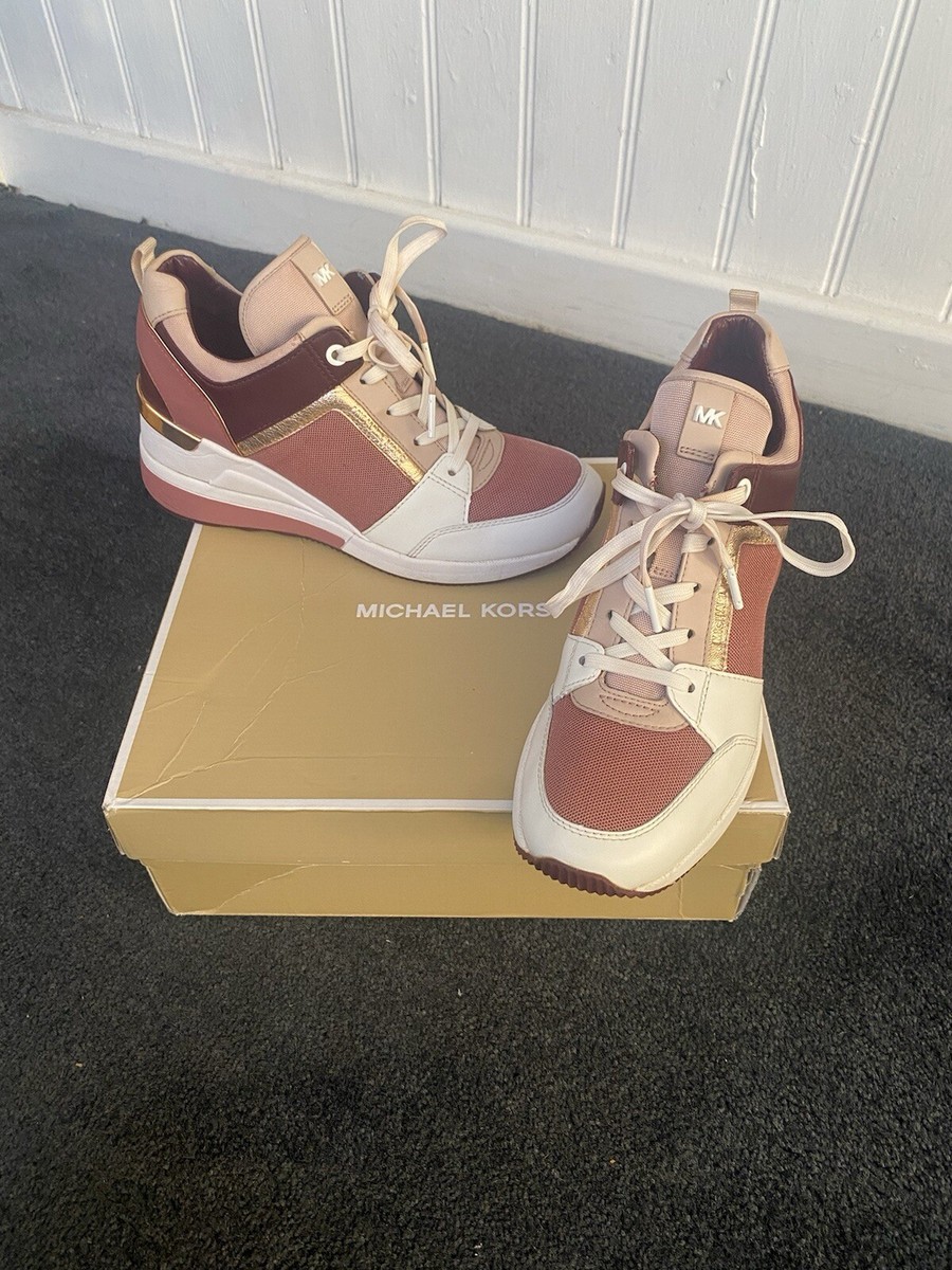 Michael Kors Vargas Wedge Trainers Sneakers Maroon Mesh US Uk