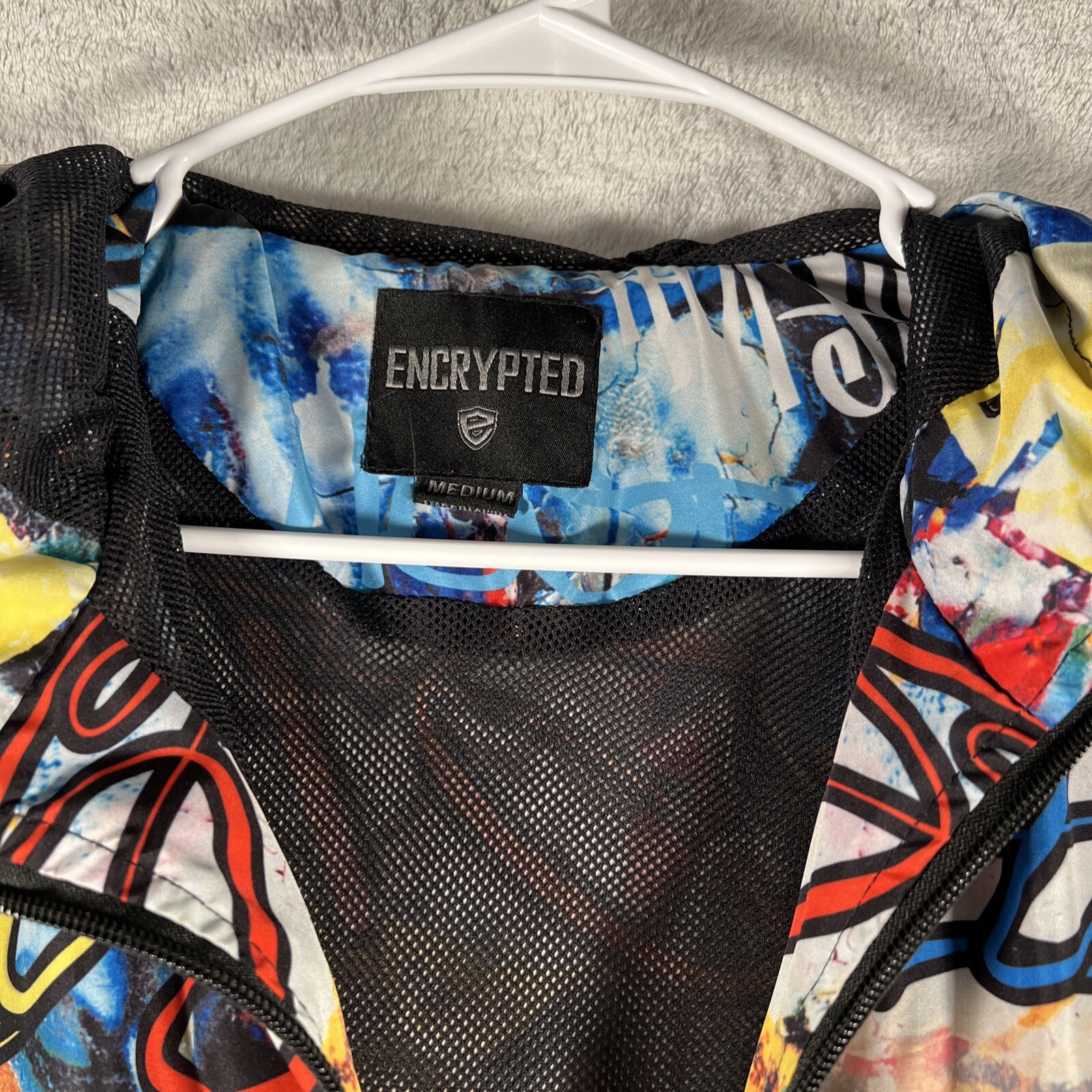 Encrypted Comic Style Hustle Hooded Jacket Size M… - image 2