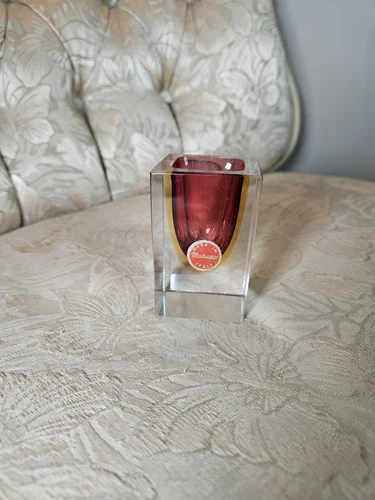 Vintage Murano Sommerso Red Art Glass Vase 3" Tall