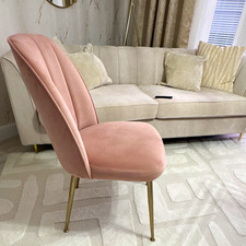 Pink Upholstered Dining Chair, Gold-Coloured Metal Legs, Solid Plain