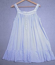 Eileen West White Blue Stripe Co Button Front Mini Floral Night Gown