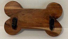 TEAK WOOD Dog Bone Hook Wall Mounted Coat Rack Rustic Hanging Leash.