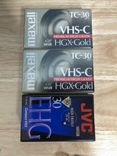 3 VHS C Tapes Sealed HGX Gold TC-30 Maxell JVC