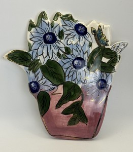 Blue Sky Clayworks Blue & Purple Floral Wall Art Heather Goldmine 2002