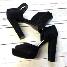 ALICE  OLIVIA Parker Suede Black Platform Chunky Heels Ankle Strap 39 9