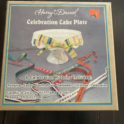 Harry & David Celebration cake Plate  6 x4  6 Celebration Ribbons New