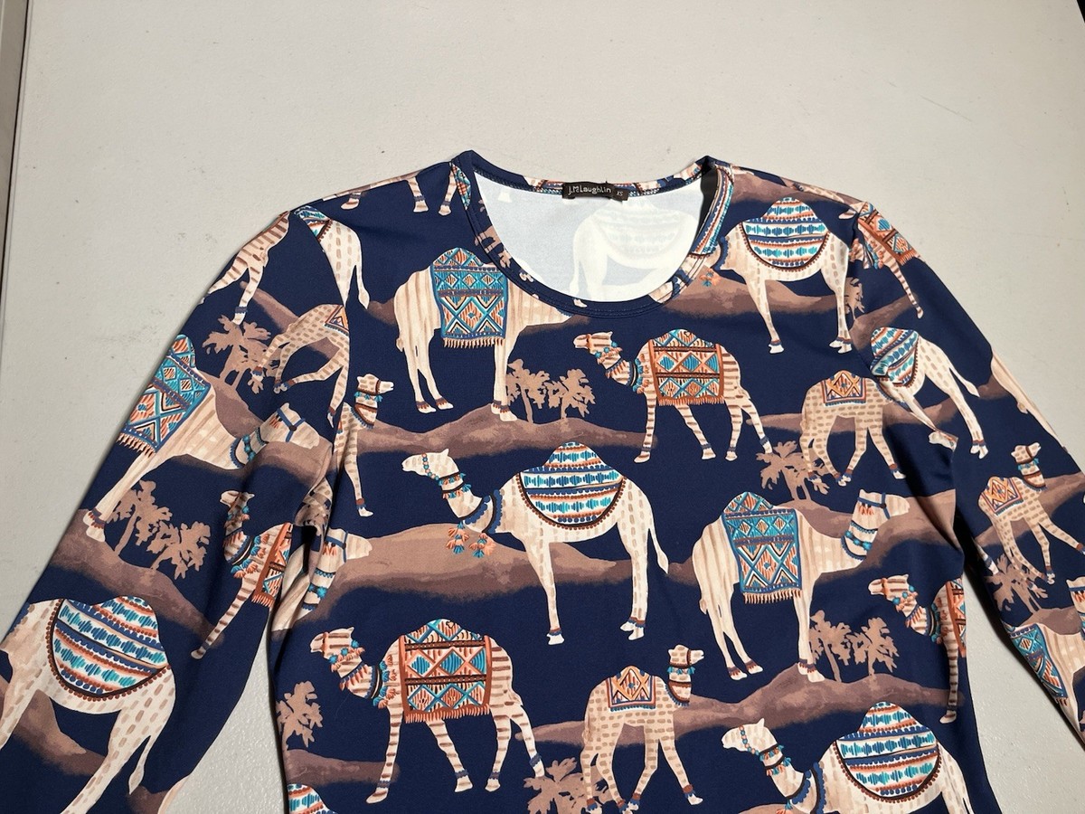 Tシャツ J McLaughlin Top Women's XS Blue Camel Floral Desert Print