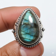 Labradorite Gemstone Band Ring Size 925 Sterling Silver
