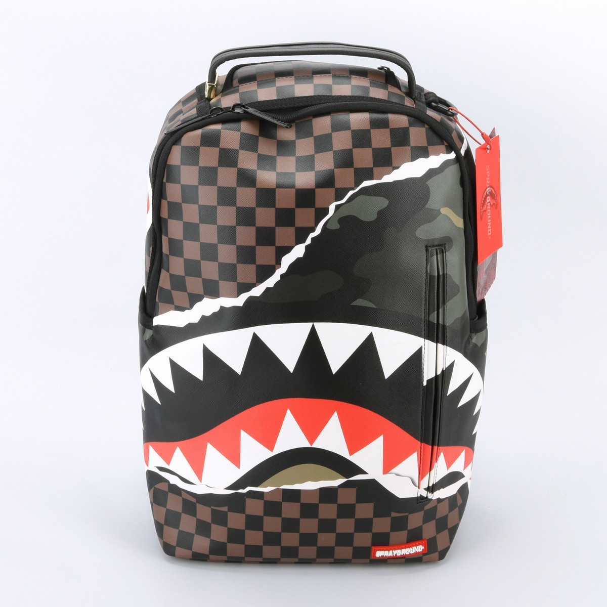 あ*な様 美品 SPRAYGROUND バックパック シャーク チェック柄 ブラ Sprayground Shark Tear It Up Sharks Leather Backpack Unisex Plaid